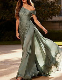 Eleanor One-Shoulder Pleated Chiffon Gown