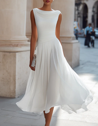 Adelaide Draped-Neck Chiffon Midi Dress