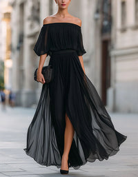 Audrey Off-the-Shoulder Chiffon Maxi Dress