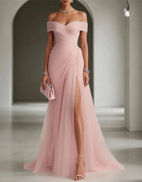 Colette Off-the-Shoulder Ruched Gown