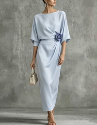 Margaret Boat-Neck Satin Midi Dress