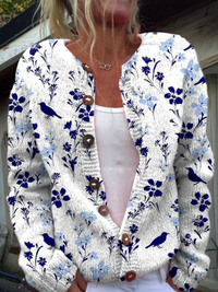 Vanora | Floral Bird Print Cardigan
