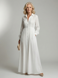Lioren Long-Sleeve Button-Front Maxi Dress