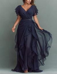 Catherine Ruffle-Sleeve Chiffon Gown