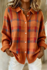 Meghan | Plaid Button-Up Knit Cardigan