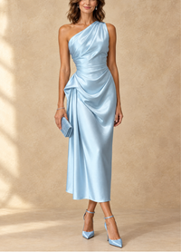 Diane | One-Shoulder Ruched Satin Midi Dress