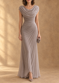 Cynthia | Cowl Neck Draped Mesh Maxi Dress