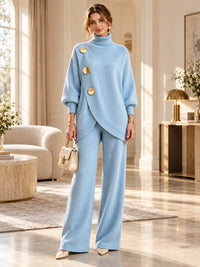 Elegant Turtleneck Sweater & Wide-Leg Pants Set
