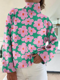Hanna - Floral Knit Turtleneck Sweater