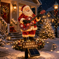 Solar Light-Up Santa Guitarist — Christmas Yard Decoration