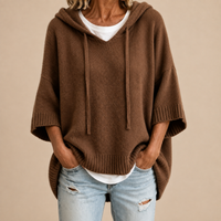 The Eloise Hooded Knit Poncho in Brown