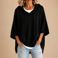 The Noelle Hooded Knit Poncho in Black