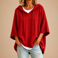 The Scarlett Hooded Knit Poncho in Red