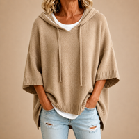 The Camille Hooded Knit Poncho in Khaki
