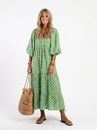 Apolline Three-Quarter Sleeve Tiered Midi Dress