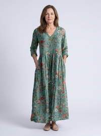 Marina Floral Three-Quarter Sleeve Maxi Dress