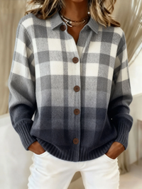 Agatha | Gray Ombre Plaid Button Cardigan