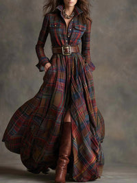 Beatriz | Long Checkered Dress with Belt