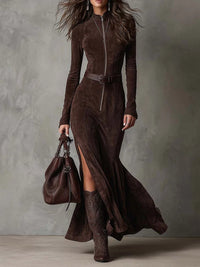 Marsella | Brown Long Dress with Belt