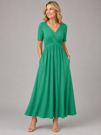 Angeli Elegant V-Neck Midi Dress