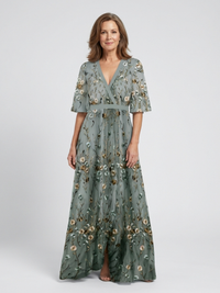 Evadne Floral V-Neck Short-Sleeve Maxi Dress