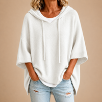 The Ivy Hooded Knit Poncho in White