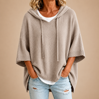 The Tessa Hooded Knit Poncho in Taupe