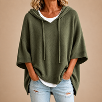 The Juniper Hooded Knit Poncho in Army Green