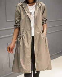 Kathleen Hooded Zip-Up Long Trench Coat
