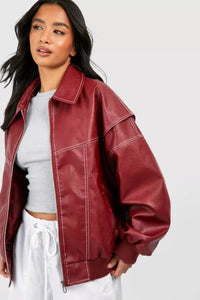 Renée Oversized Contrast-Stitch Bomber Jacket